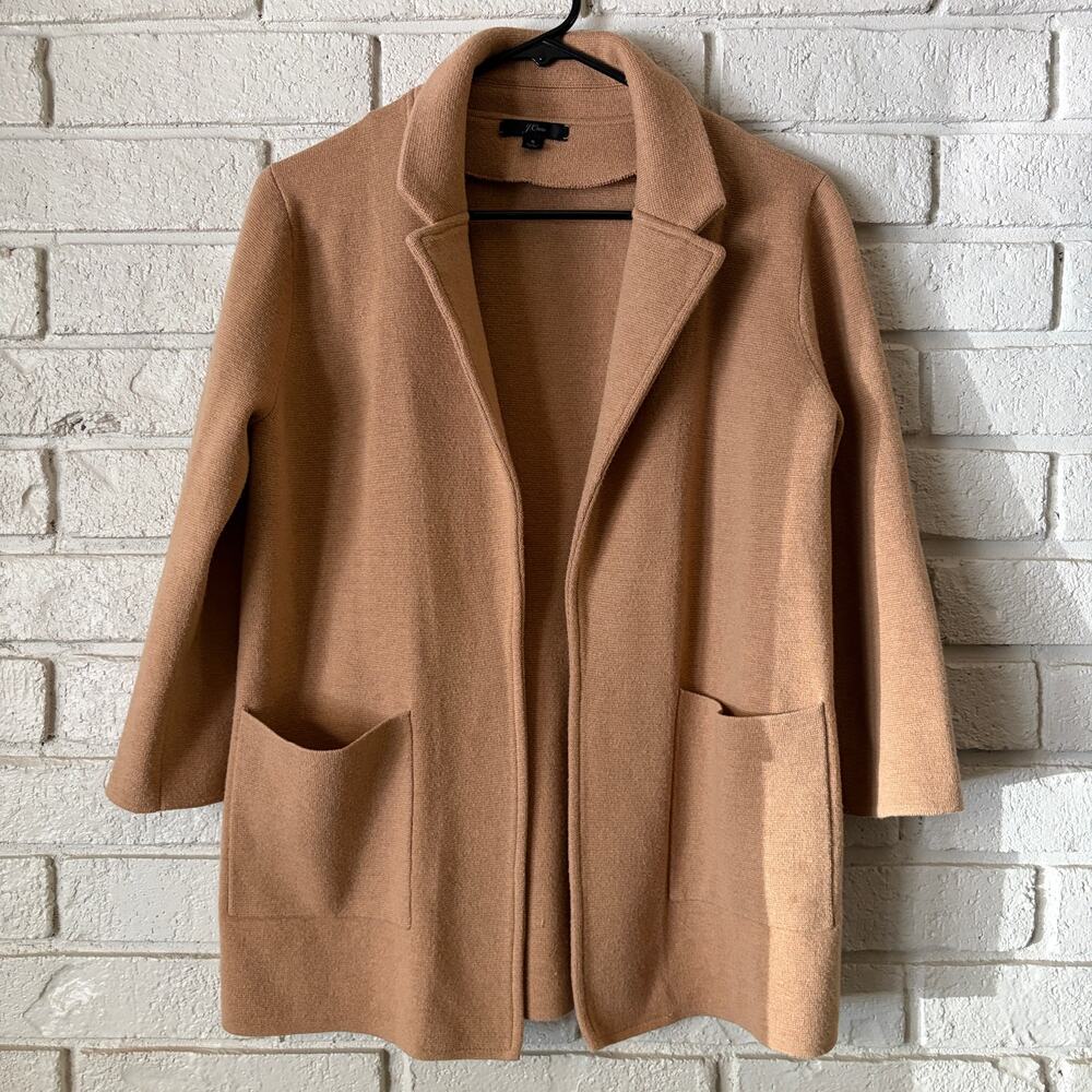 J. Crew Sophie Open Front Sweater Blazer Camel Women's Sz S Wool Blend Classic